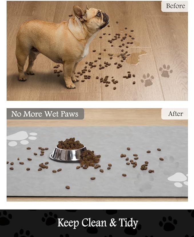 Pet Feeding Mat-Absorbent Dog Mat for Food and Water Bowl-No Stains Quick Dry Water Dispenser Mat-Dog Accessories Pet Supplies-Bowl for Messy Drinkers(LIGHTGREY,17"x28"