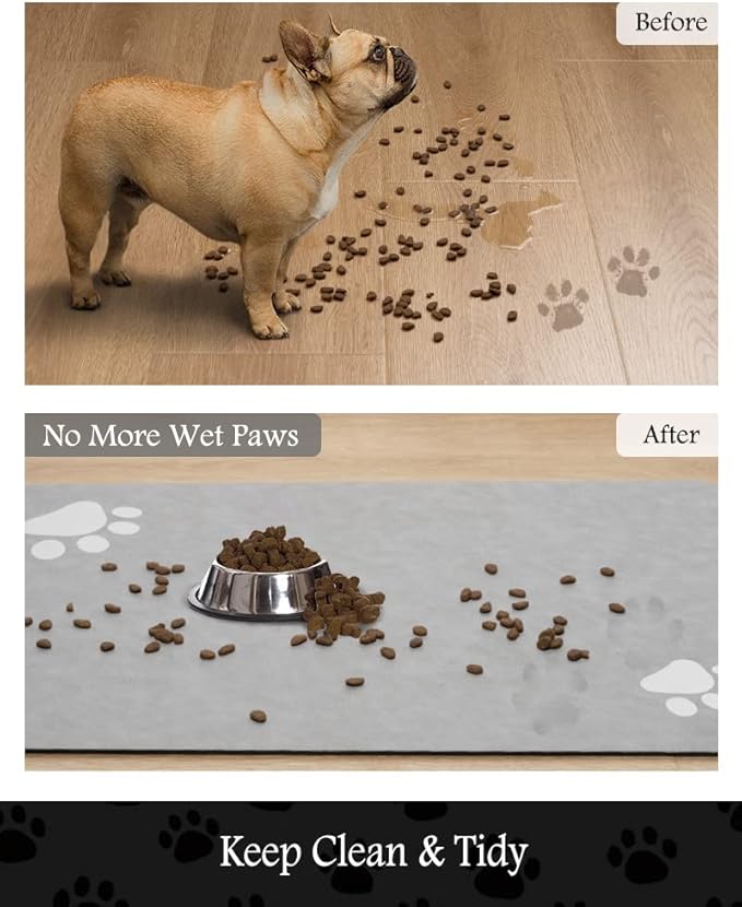 Pet Feeding Mat-Absorbent Dog Mat for Food and Water Bowl-No Stains Quick Dry Water Dispenser Mat-Dog Accessories Pet Supplies-Bowl for Messy Drinkers(LIGHTGREY,12"x19"