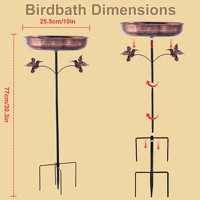 Small Metal Bird Bath for Outside, 10" Dia Bowl Bird Baths Feeder Bowl for Outdoors, Vintage Birdbaths Standing for Garden Patio Yard Lawn Decor (Bronze with bird)