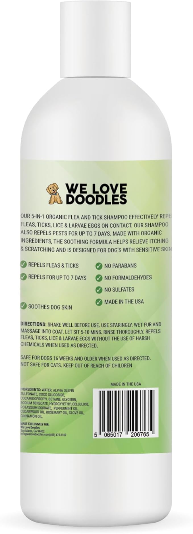 We Love Doodles Flea Shampoo for Dogs - Stops Fleas & Ticks for Dogs, Natural, Safe & Effective Lice Treatment, Soothing Shampoo for Sensitive Skin, Made in USA (8 fl oz)