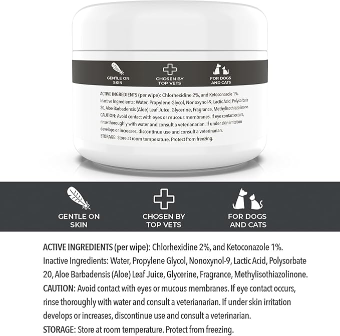 Smiling Paws Pets - Antibacterial & Antifungal Wipes for Dogs & Cats (with Chlorhexidine & Ketoconazole)