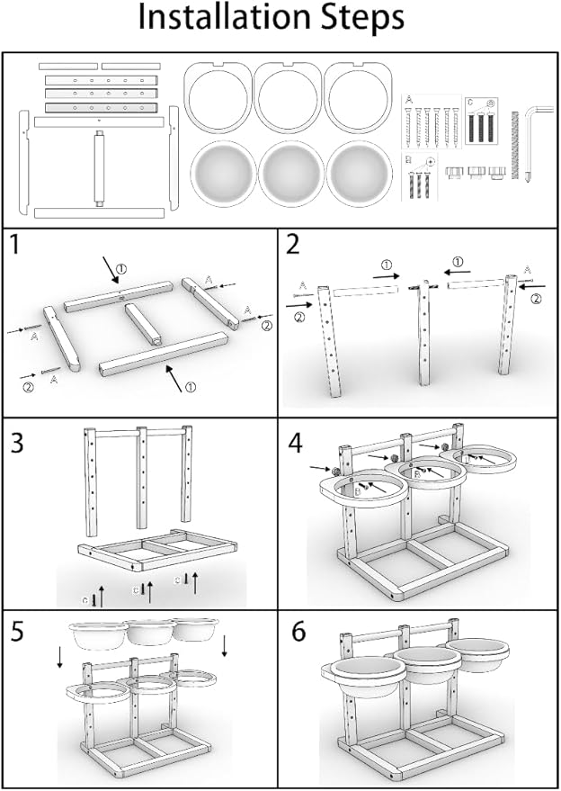 handrong Elevated Dog Bowl,5 Height Adjustable Raised Dog Bowl,Dogs Food Bowls Stand Feeding Station with 3 Food and Water Bowls for Medium,Large Dogs