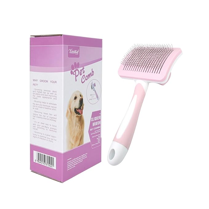 Self Cleaning Shedding Brush - Skin Friendly Grooming Tool for Dogs, Cat Grooming Brush, Skin Friendly Deshedding Grooming Tool for Dogs & Cats, Suitable for Shedding & Haired Pets (Pink)