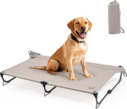 Daisy Cot, Large Foldable Elevated Dog Bed, Portable Raised Outdoor Folding Dog Cot, Cooling, Chew Proof, Waterproof, Heavy Duty Up to 160 Lbs for Camping/Home, Brown, 43"x27"x7β