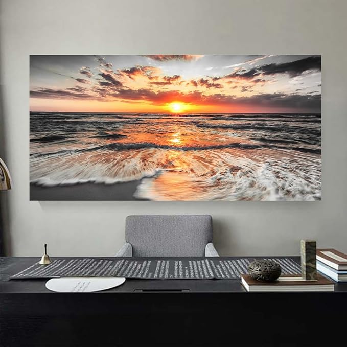 Yxbhhym-Bedroom Wall Art Beach Wall Art Black and White Sunset Canvas Prints Art Seascape Prints Poster Ocean Room Decor Painting Large Pictures for Living Room Wall Decoration Office Décor