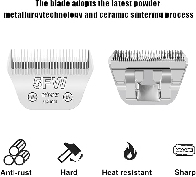 Wide Blades for Dog Grooming Blades Compatible with Andis Dog Clippers,5FW Dog Clipper Blades Compatible with Oster A5,Wahl km10 Dog Clippers for Horse Dog Cat Animals,Stainless-Steel Blade Sharp