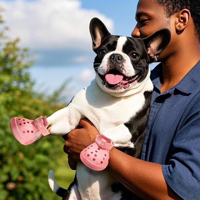 JZXOIVA Dog Shoes for Hot Pavement, Dog Booties for Large Dogs, Breathable Dog Boots & Paw Protectors, Adjustable Non-Slip Dog Rain Booties, Waterproof Pets Sandals for Beach Pink Size 8