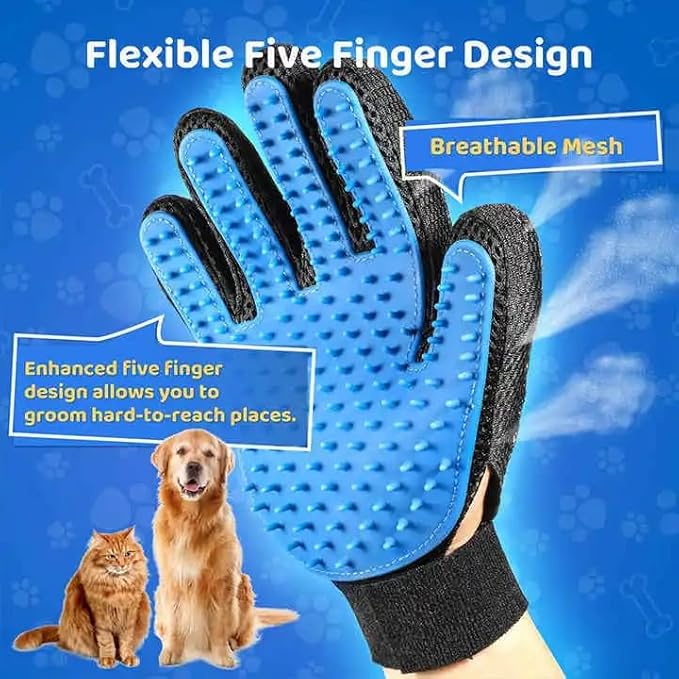 Pet Grooming Gloves for Dogs & Cats (2 Pack) – Deshedding Hair Remover Mitts with Soft Silicone Massage Bristles – Dual-Sided Grooming & Bathing Gloves for Long & Short Hair Pets –