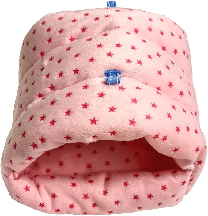 WOWOWMEOW Small Animals Warm Hanging Cage Cave Bed for Hamsters, Guinea-Pigs, Rats, Rabbit and Chinchillas (L, Star-Pink)