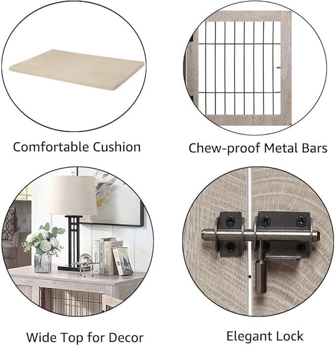 unipaws 30 Inch Furniture Style Dog Crate for Small Dogs, Indoor Puppy Kennel with Door, Decorative Wood Wire Pet House Dog Cage, Pretty Cute End Side Table Nightstand, Weathered Grey