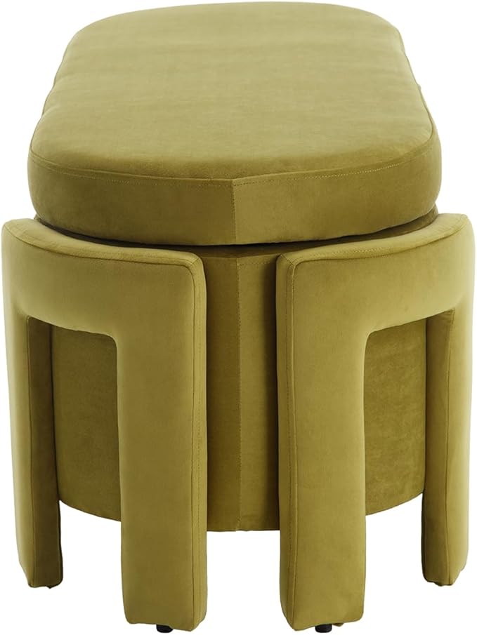 Kmax 50" Storage Ottoman Bench Modern Velvet Entryway Bench Comfy Upholstered End of Bed Bench for Hallway Entrance Bedroom Corner, Olive Green