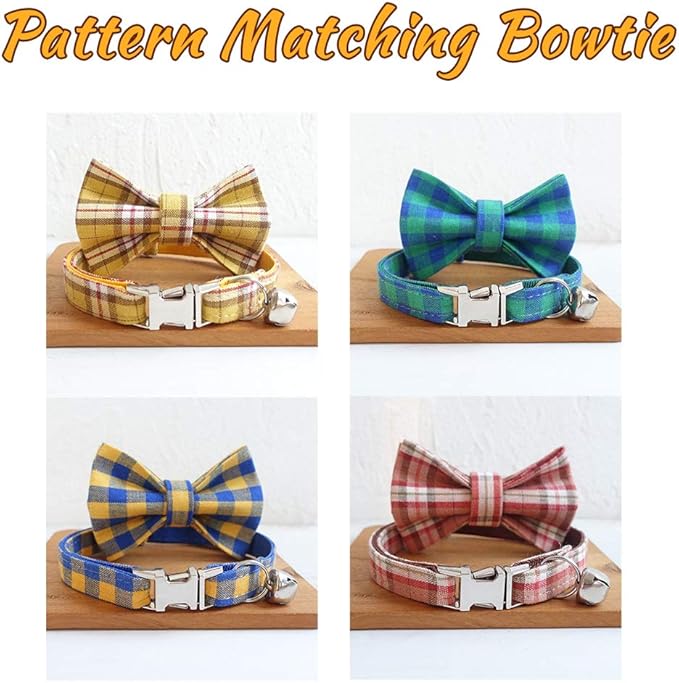 Personalized Cat Collar with Name Plate,Adjustable Tough Nylon Cat ID Collars with Bell,Customize Engraved Pet Name and Phone Number (Plaid Style A)