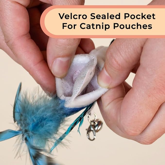 Interactive Catnip Bird Toy Set, Interactive Cat Toys for Indoor Cats, Cat Feather Toy, Self-Holding Suction Base, 5 Birds, Catnip Pouches, Feathers & Bells, Realistic Bird Impression