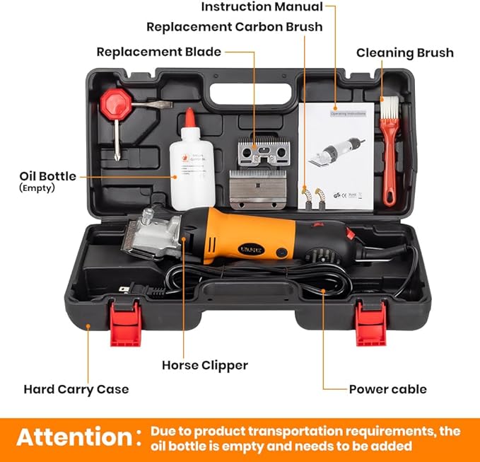 Horse Clippers Professional Electric horse Grooming Kit, Shaving Equine Clippers for Horses Goat Cattle Thick Coat Animals, 6 Speeds Large Heavy Duty Farm Livestock Haircut Trimmer (600W, 2 Blades)