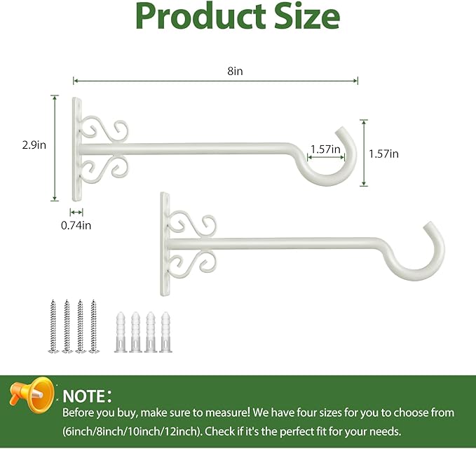 BOLITE Plant Hangers, 8 Inch Hanging Plant Brackets Outdoor or Indoor, Wall Hooks for Hanging Hummingbird Feeders, Bird Feeders, Planters, Lanterns, Wind Chimes, String Lights, 2 Pack, Retro White