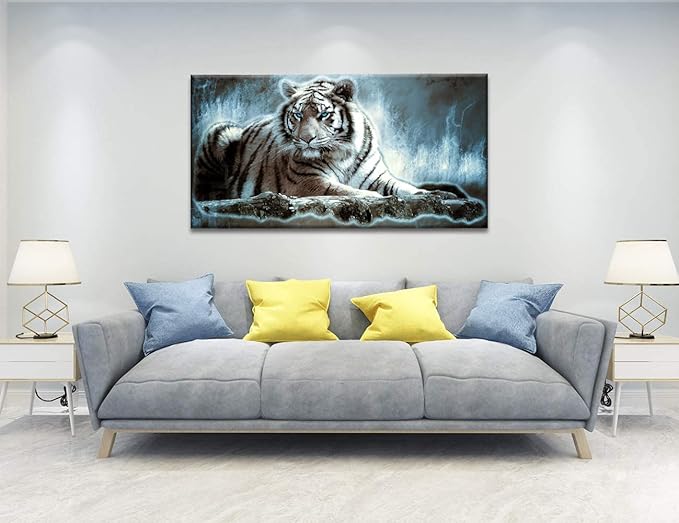 Yxbhhym Large Animals Canvas Wall Art Tiger Wall Picture Animals Prints Poster Painting White Tiger Artwork for wall Bedroom Living Room Dรฉcor Home Decorations Office Wall Decor Framed -24x48inches