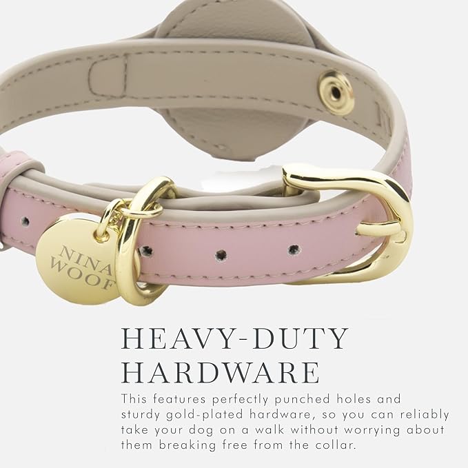Cupertino Dog Collars, Harnesses & Leashes Made from Vegan Leather with Dog Tracker Device Holder Adjustable Dog Collar (Medium, Pink)