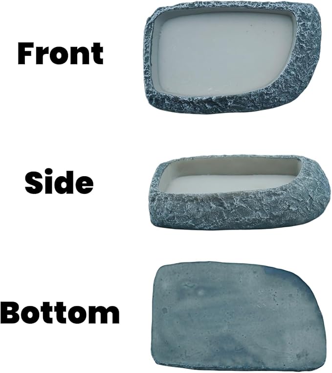 Reptile Feeding Dish, Water Dish and Food Bowl, Resin Rock Reptile Feeding Terrarium Corner Bowls for Bearded Dragon Lizard Frog Gecko Tortoise Hermit Crab Snail