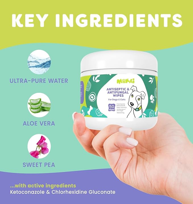 Antiseptic Wipes for Dogs Cats and Horses | Dog Chlorhexidine Wipes with Ketoconazole Dermatological Pads Hot Spots Itchy Paws Skin Rashes