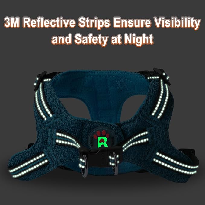 BARKBAY Dog Harness, Reflective Adjustable Puppy No Pull Harness, Breathable Soft, X-Small, Blue/Black