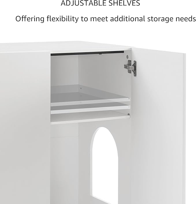 unipaws Tall Cat Litter Box Enclosure with Shelves, Hidden Litter Box Cover for Tall or Top Entry Litter Box, Kitty Enclosed Litter Box Cabinet, Cat Box Furniture, White