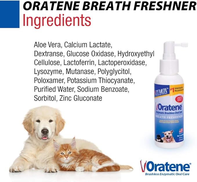 Zymox Oratene Brushless Oral Care Breath Freshener for Dogs and Cats, 4oz