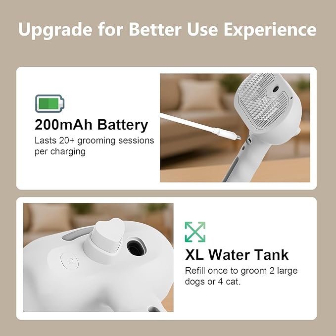 3-in-1 Pet Steam Brush with Self-Cleaning & Cool Mist – Portable Grooming Tool for Cats & Dogs, Long-Lasting Shedding Control & Detangling, Refillable Water Tank & Fast Charging