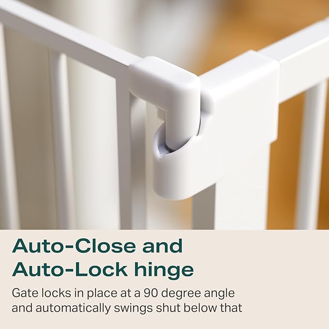Cumbor 2 Pack 29.7-46" Baby Gate for Stairs, Mom's Choice Awards Winner-Auto Close Dog Gate for doorways, Easy Install Pressure Mounted Pet Gates indoor, Easy Walk Thru Wide Safety Gate for Dog, White