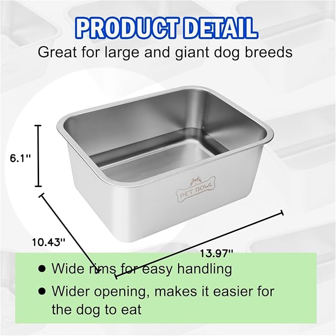 Water Bowls for Large Dogs, 3 Gallons Durable Stainless Steel Dog Bowls - Big Capacity Water and Food Bowl for Indoor Outdoor, Easy to Clean