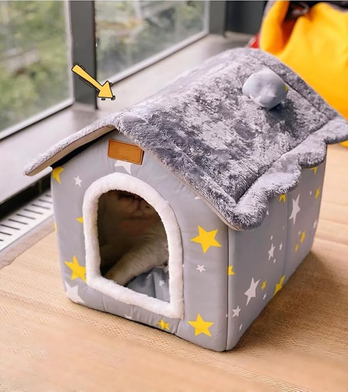 Scnbom Dog House Indoor Puppy Cave Cat Nest Kennel Pet Bed Portable Memory Sponge Foldable Houses with Cushion (Grey, M:Size fits 7.5kg/17lbs (Pets))