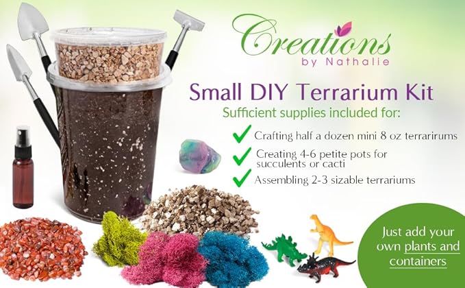 – DIY Large Terrarium Starter Kit with Soil, Moss, Pebbles, Healing Crystal, Tools & Supplies – Terrarium Kit for Adults & Kids, Handcrafted in USA