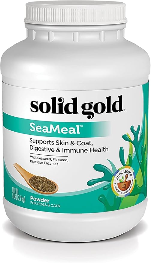 Solid Gold Cat & Dog Multivitamin Powder - Kelp Powder, Omega 3 & Vitamins for Dental, Digestive, Immune, Skin & Coat Health - Multi Vitamin for Dogs & Cats - Cat & Dog Food Additive Supplement - 5lb