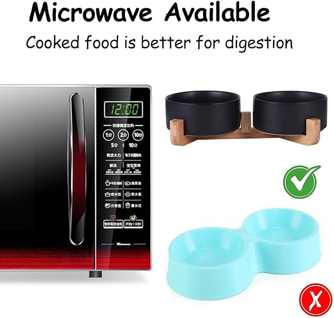 Petygooing Ceramic Dog Cat Bowls Set with Stand,Black Pet Food and Water Bowl,Small Dog Bowls Cute Modern Anti Slip Set of 2 Pet Feeder Small Size Pet Dish(13.5OZ/5.1 in)