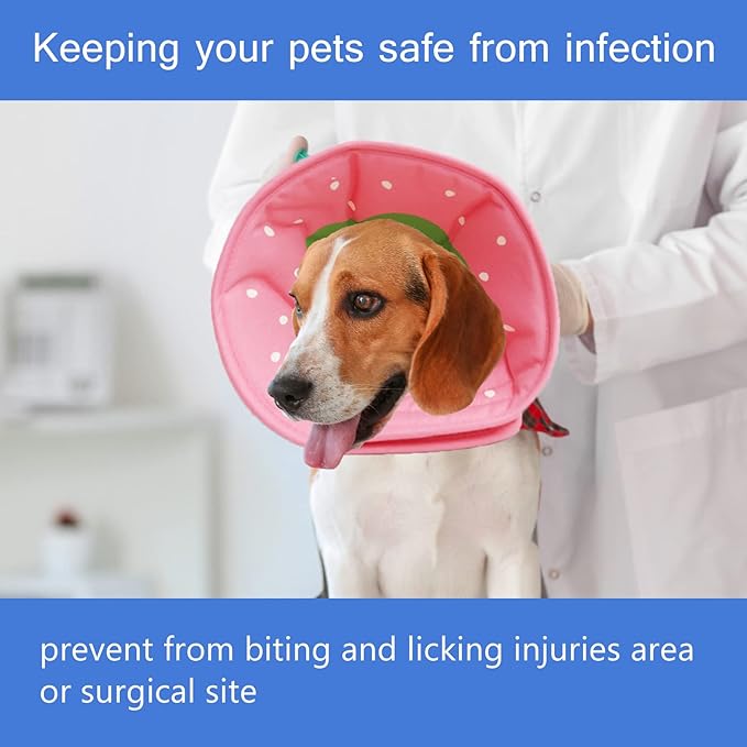 Soft Dog Cone, Lightweight Elizabethan Collar for Dogs, Adjustable Soft Cones for Dogs/Cats to Stop Licking After Surgery, Cute Strawberry Cone of Shame Alternatives for Pets(X-Large)