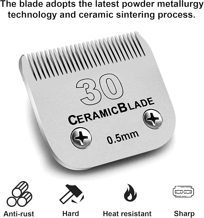 3PCS 30 Blades Dog Grooming Clipper Blades Compatible with Andis Pet Clipper/Oster A5/Wahl KM Series Dog Clipper,Ceramic Blade & Stainless Steel Blade