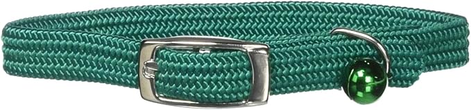 Kool Kat Elastic Cat Safety Collar with Bell, Green, 10"