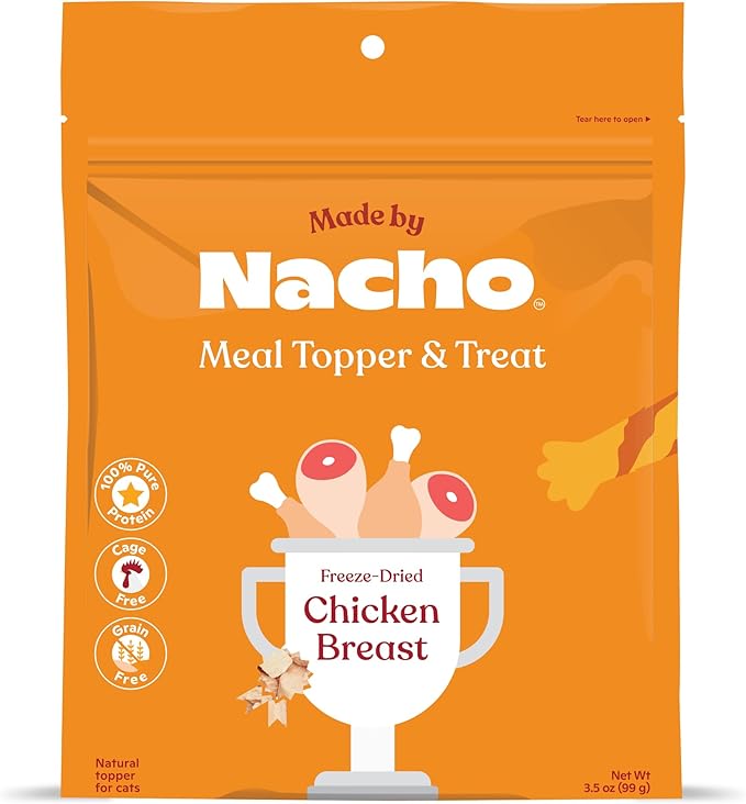 Made by Nacho Freeze-Dried Chicken Breast Meal Topper, Mixer or Treat 3.5oz | High Protein, Pure Chicken Ingredients | Premium Cage-Free Chicken Breast | Crunchy Texture