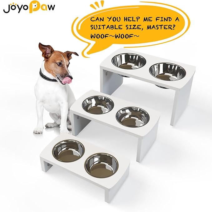 Elevated Dog Bowls, HIPS Raised Dog Bowl for Large Dogs & Medium Dogs, with 2 Stainless Steel Bowls (10'' Tall–48 oz Bowl, White)