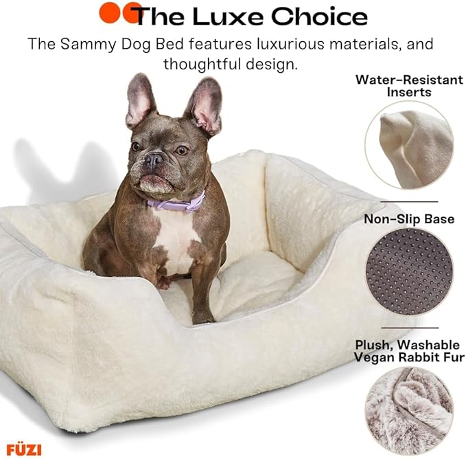 FUZI Luxury Aesthetic Dog Bed with Extra Cover for Small Dogs, Washable Pet Couch, Pet Bed with Sides, Non-Slip Bottom, Soft & Durable Calming Dog Bed, Faux Rabbit Fur, Small 25.1x16.75x9.5 Dark Grey