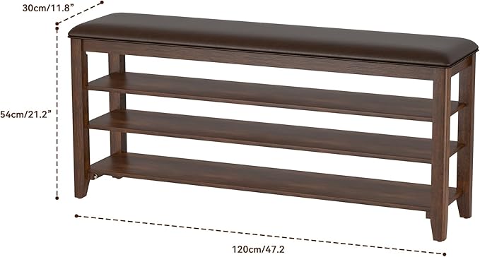 Shoe Bench Storage Rubberwood with Leather Cushion for Entryway Bench Ideal for Hallways Shoe Rack Front Doors Entrances Mudrooms Featuring 3 Height-Adjustable and Removable Shelves