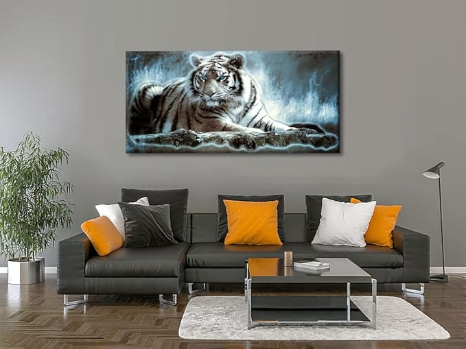 Yxbhhym Large Animals Canvas Wall Art Tiger Wall Picture Animals Prints Poster Painting White Tiger Artwork for wall Bedroom Living Room Dรฉcor Home Decorations Office Wall Decor Framed -24x48inches