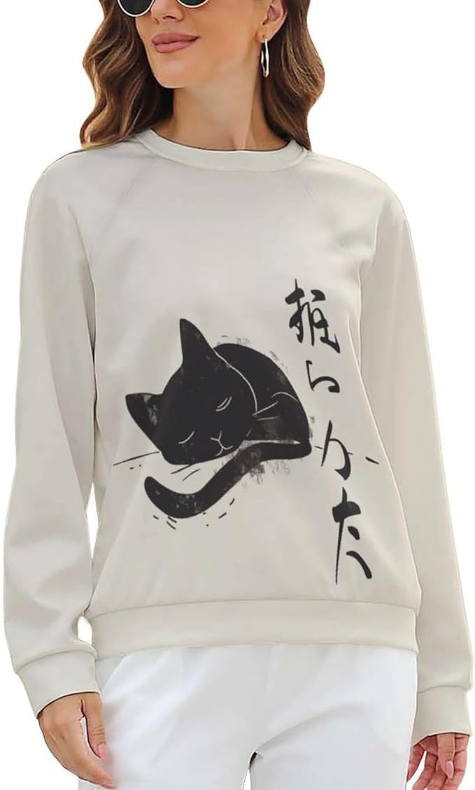 Womens Long Sleeve Tops Y2k Japanese Art Print Sweatshirts Fall Pullover for Women Crewneck Vintage Shirts Boho Tops