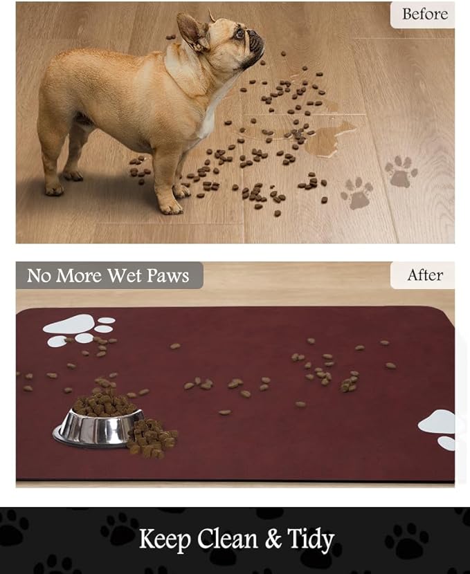 Pet Feeding Mat-Absorbent Dog Mat for Food and Water Bowl-No Stains Quick Dry Water Dispenser Mat-Dog Accessories Pet Supplies-Bowl for Messy Drinkers(RED,23"x34"