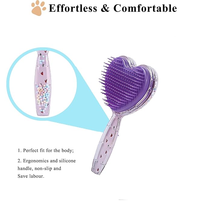Small Dog Brush, Soft Dog Brush for Shih Tzus, Yorkies, Maltipoos, Maltese , Love Shape Puppy Massaging Hair Brush, Cat Brush, for Small Dogs Cats Rabbits of All Hair Types (Purple)