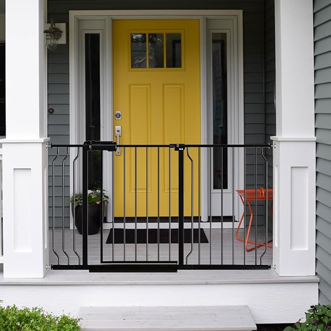 Fairy Baby Extra Wide Baby Gate 71.6-76.3 Inch Wide, Walk Through Pressure Mounted No Drill, Long and Large Tension Gate for Pet and Kids, Black