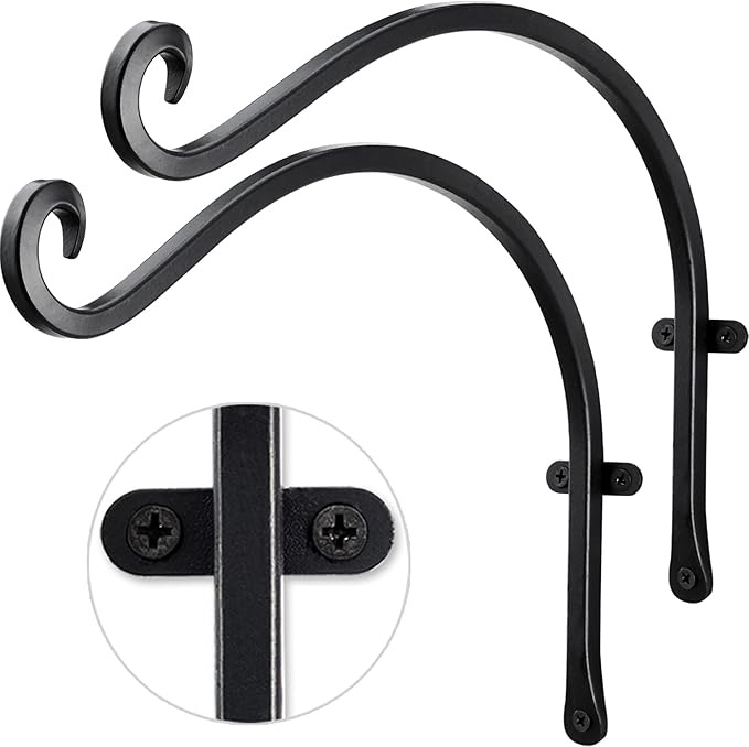 Bird Feeder Hanger: 12-Inch Wall-Mounted Plant Bracket Outdoor - 4 Pieces Black Plant Hooks for Hanging Flower Baskets
