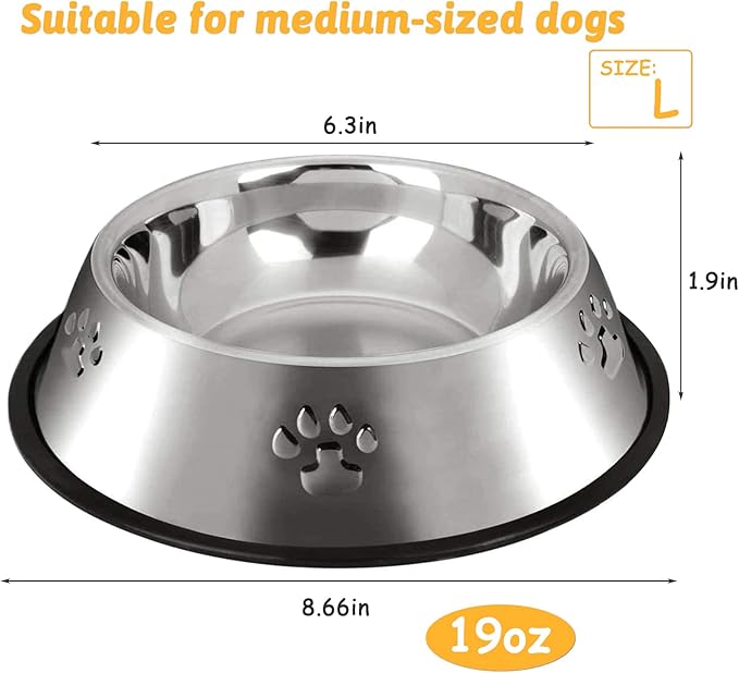 Hamiledyi Stainless Steel Dog Cat Bowl with Rubber Base 4 Pack Pet Feeder and Water Bowls Stackable Non-Slip Puppy Dishes for Small Medium Animals Kitten Rabbit