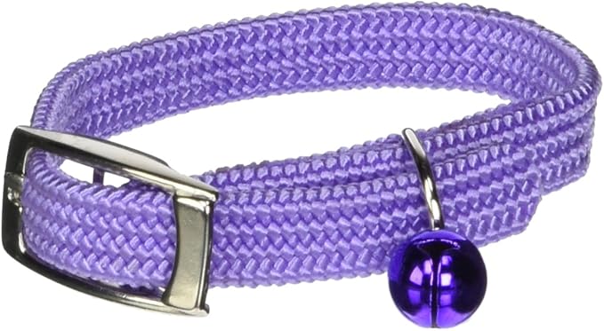 Kool Kat Elastic Cat Safety Collar with Bell, Lavender, 8"
