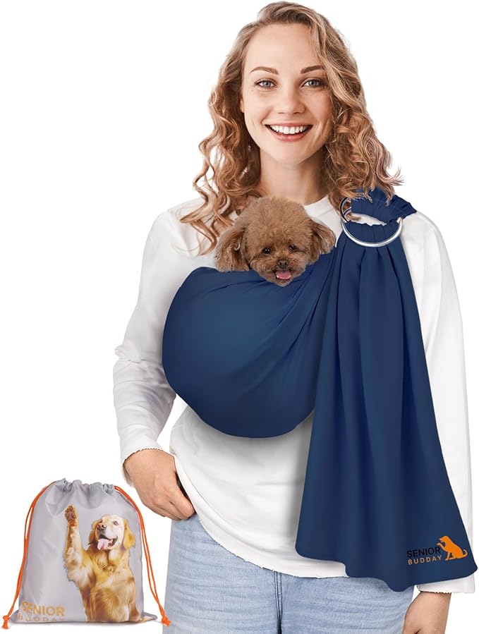 Dog Sling Carrier for Small Dogs,Carrying Wrap Anti-Anxiety Cat Sling,Adjustable Pet Sling (Light Blue) (Navy Blue)