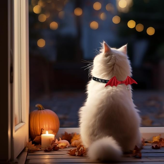 1 PC Bat Wing Cat Collar with Bell, Adjustable Kitten Collar with Safety Breakaway Buckle for Boy&Girl Cats, Halloween Christmas Cat Accessories for Kitten Puppy